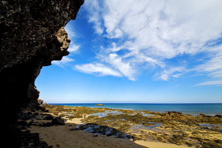 在兰萨罗特岛西班牙岩石材天空云海滩