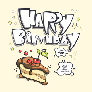 它的爪子里拿着一支蜡烛的蛋糕生日蛋糕设计涂鸦五颜六色的生日蛋糕与