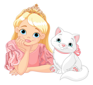 猫杂耍童话公主和白色的猫照片