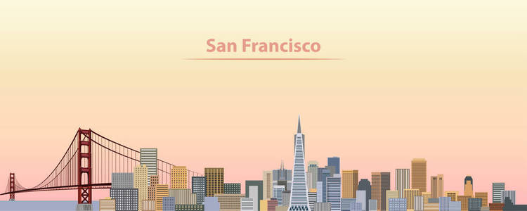 旧金山城市天际线日出时的矢量图