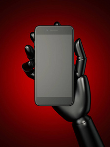 黑色机器人手和智能手机。3d 渲染