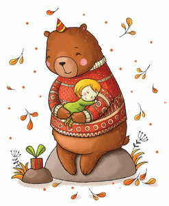 棕色的玩具熊,抱着一个女孩照片