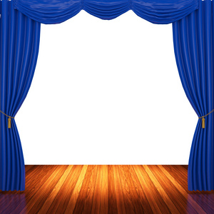 蓝色的窗帘和聚光灯下的舞台