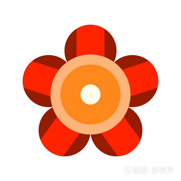 一朵花的平面图标.在白色背景的彩色的对象.数字剪贴画