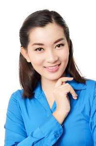 幸福的年轻亚洲业务女人肖像微笑孤立在 wh