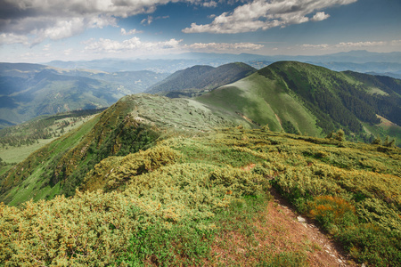 山徒步旅行的风景如画的山谷和森林