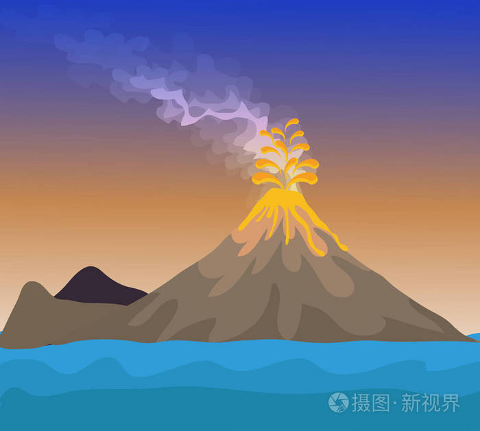 矢量火山喷发滚烫的岩浆图