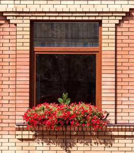 窗户装饰着鲜花在砖房子图片