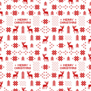 无缝复古红色圣诞图案与鹿 树木和雪花