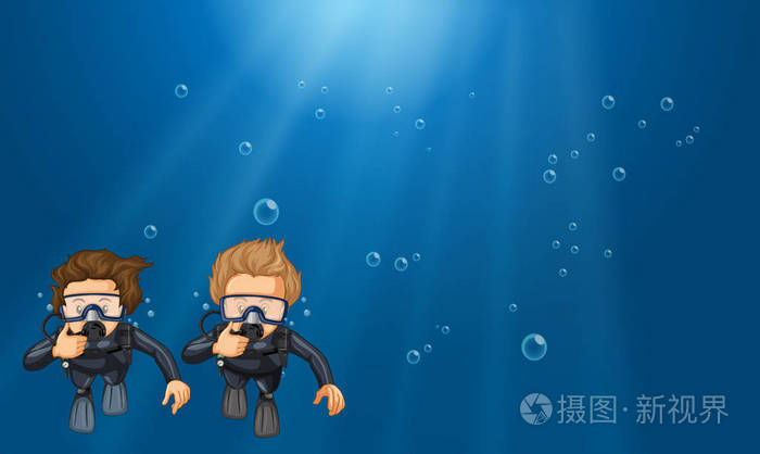与两个潜水员水下场景