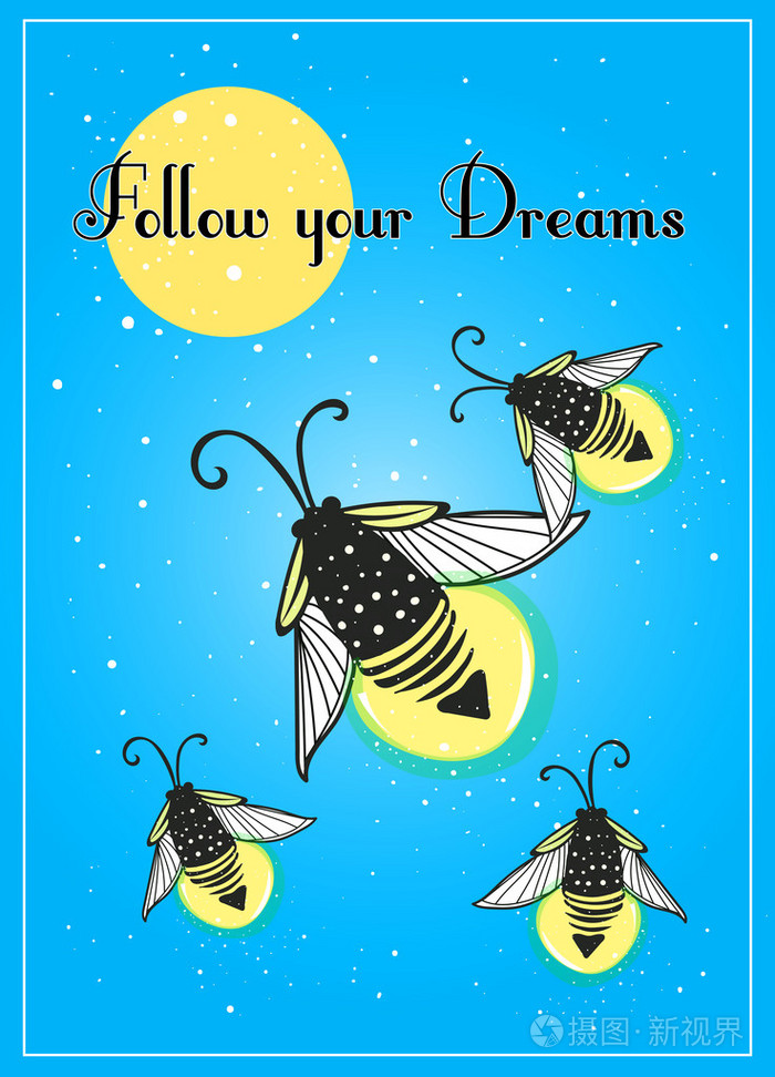 手绘可爱卡通萤火虫bug设计