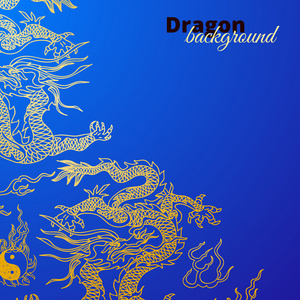 矢量背景与亚洲龙.手绘插图照片