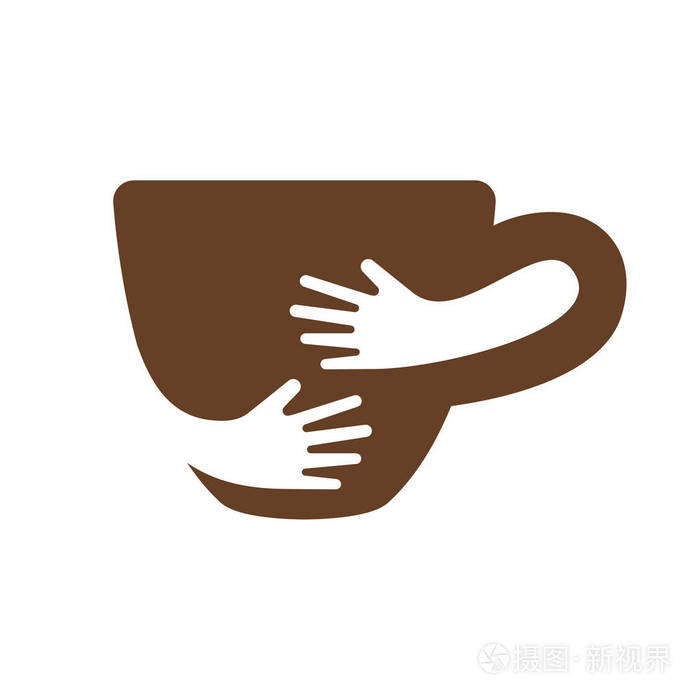 创意咖啡杯子和手标志设计.咖啡馆或餐厅的象征.唯一标识设计模板.