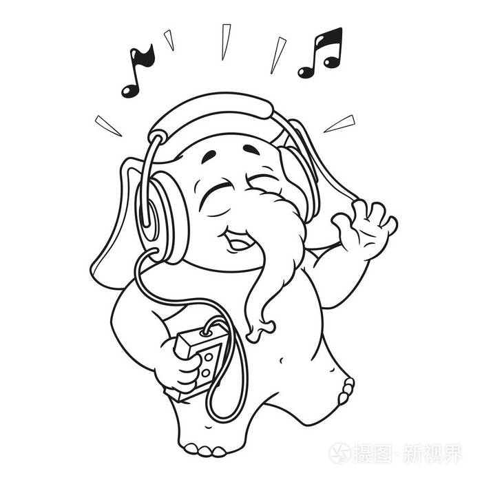 在耳机上听音乐插画-正版商用图片0deewr-摄图新视界