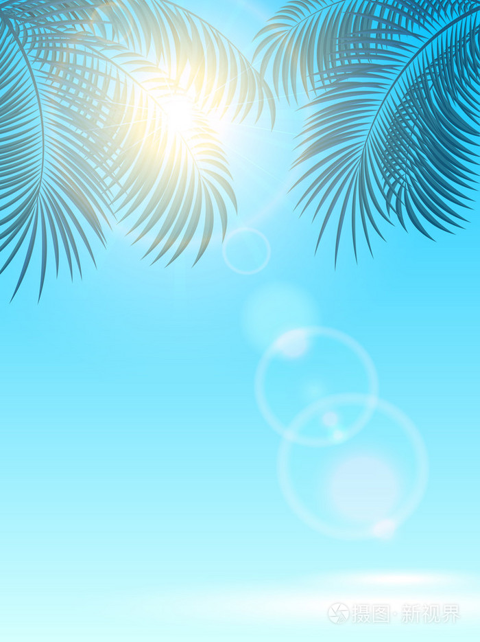 棕榈树和太阳在蓝色背景