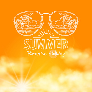 反映了在太阳镜阳光橙色的天空矢量海滩