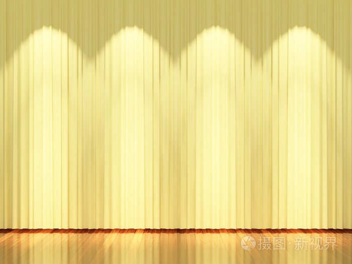 与黄色的窗帘和聚光灯下的舞台