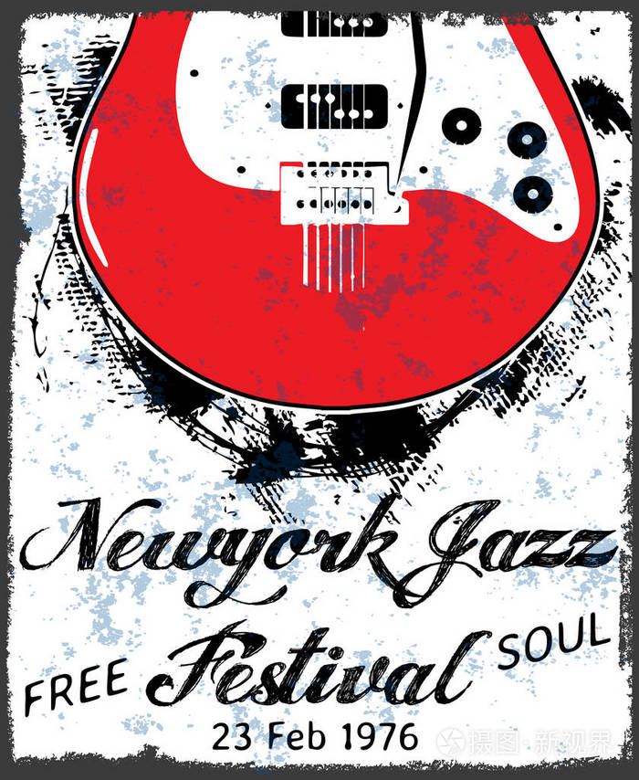 很酷的摇滚手绘电吉他与扭曲文字在它