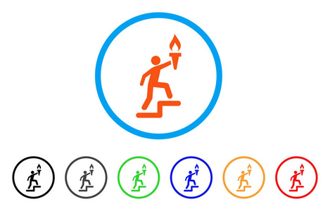 领袖攀登与火炬圆形图标照片