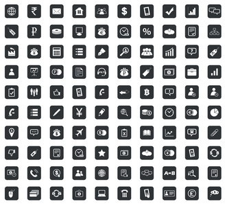 100 业务图标集，方形，黑色