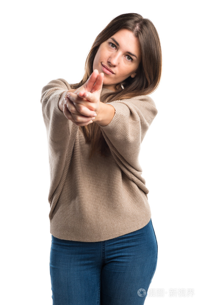 女孩做枪的手势