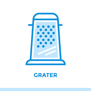线性图标的面包店，刨丝器烹饪。在大纲样式的象形图。适用于移动应用程序 网站和演示文稿
