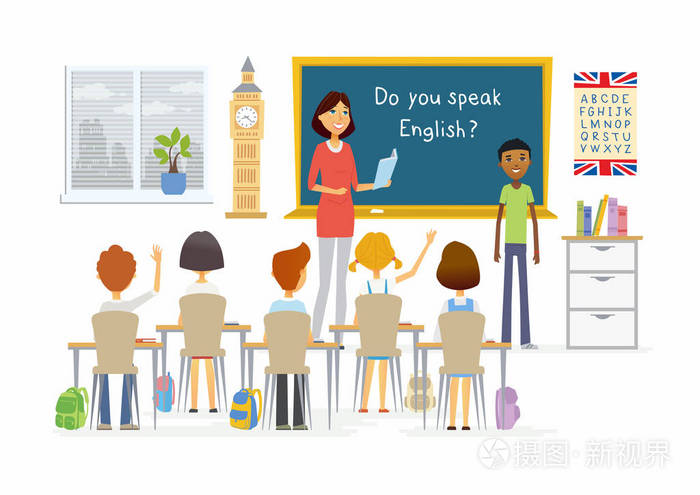 英语课在学校-卡通人字符图插画-正版商用图片0df0dn-摄图新视界
