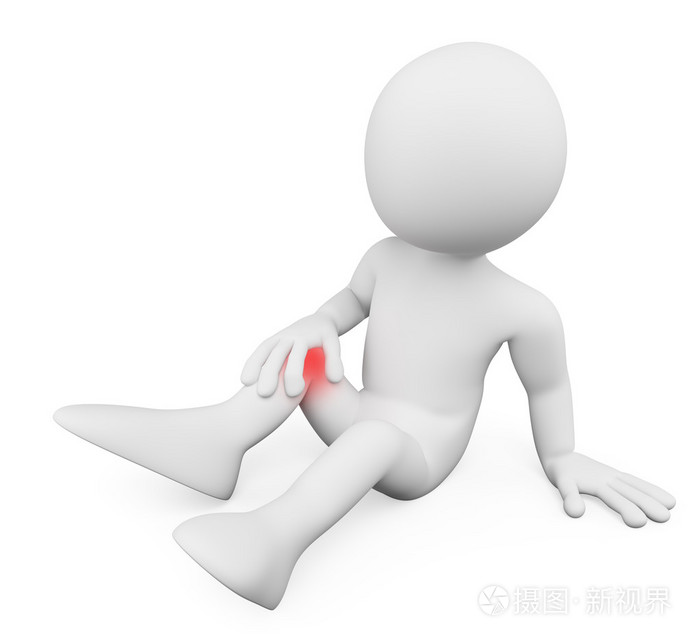 3d的白种人膝关节疼痛的人