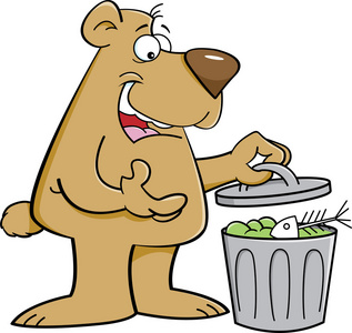 看着垃圾桶的卡通熊