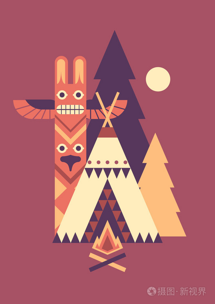 印第安图腾和帐篷