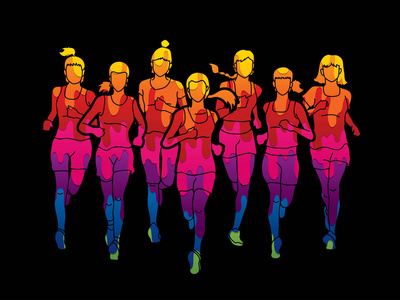 运行，是马拉松赛跑选手，一群人运行的妇女