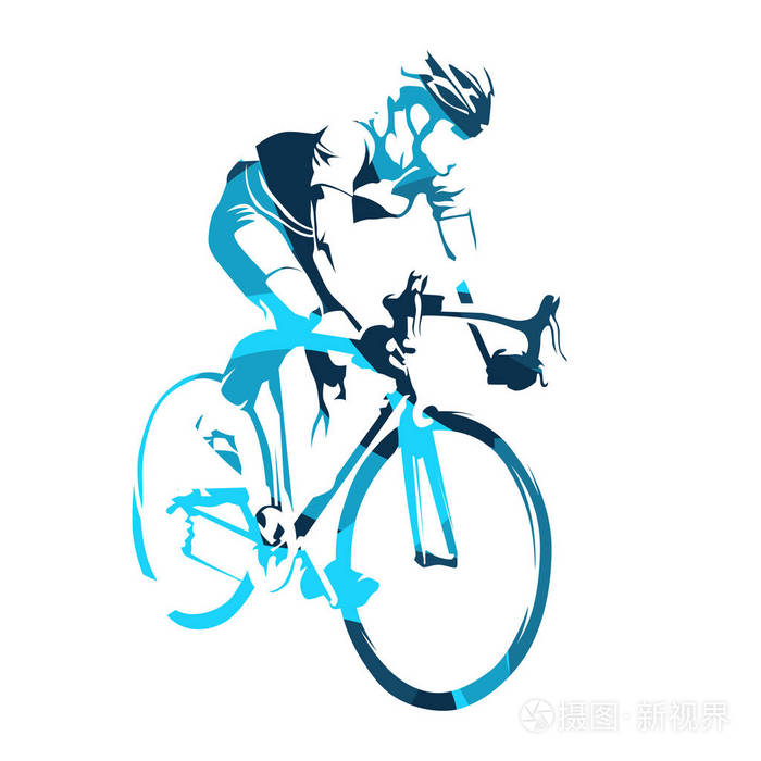 公路自行车选手骑他的自行车骑自行车旅游抽象的蓝色矢量