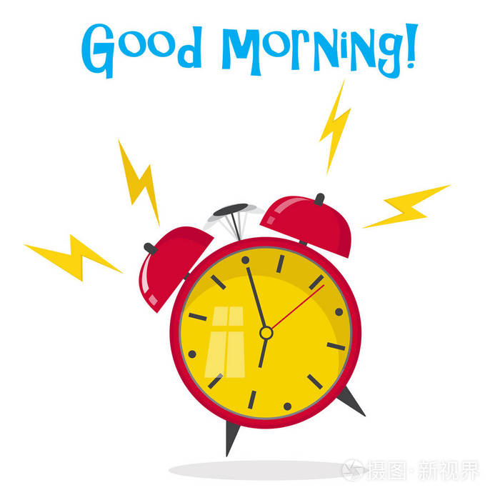 卡通闹钟一响.醒来的早晨概念