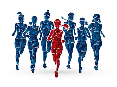 运行，是马拉松赛跑选手，一群人运行的妇女
