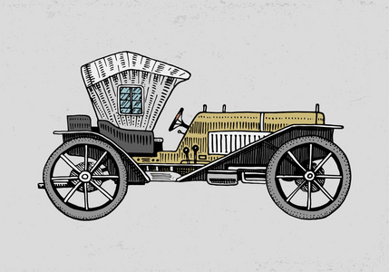 经典的汽车 机器或发动机图。刻的手绘在旧的素描样式，老式的运输