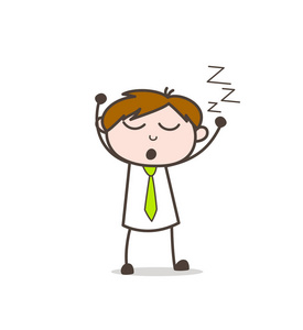 男孩打呵欠卡通懒惰的男孩打呵欠表达矢量图照片