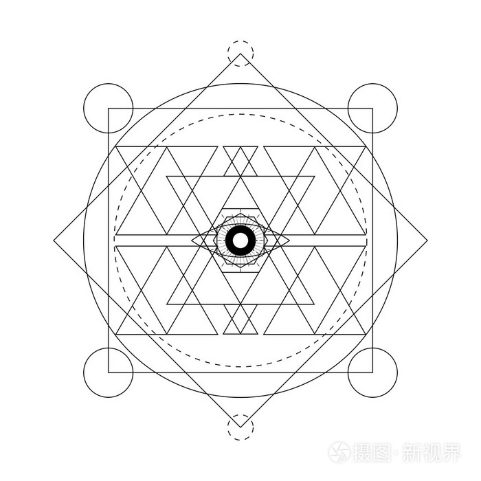 抽象的神秘几何符号.向量线性炼金术,隐匿性和哲学标志