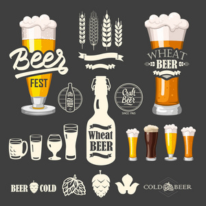 矢量图和啤酒酒吧标志和标签。简单符号玻璃 瓶。传统的饮料。您设计的的装饰元素。黑色白色风格