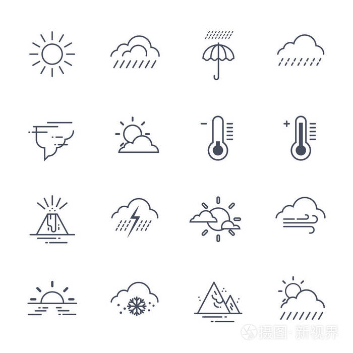 套上白色背景气候天气图标预测集合