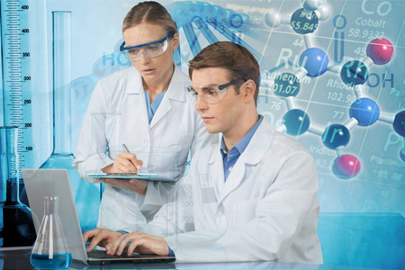 两位科学家进行的研究女科学家研究人员进行的实验室试验女科学家在