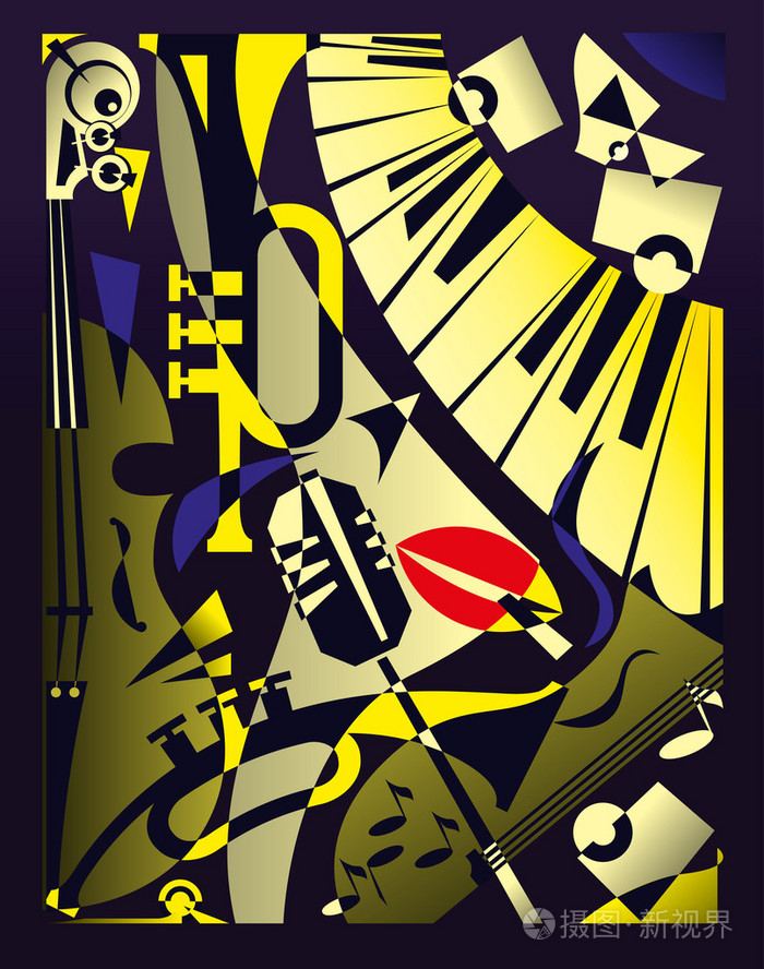 复古几何抽象风格设计横幅爵士音乐节的矢量图插画-正版商用图片0dg