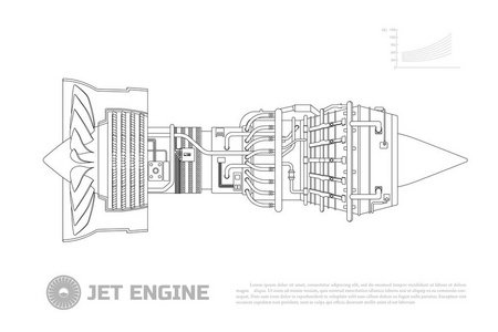 喷气发动机的飞机。这架飞机的一部分。侧面图。Aerospase 工业绘图。轮廓图像