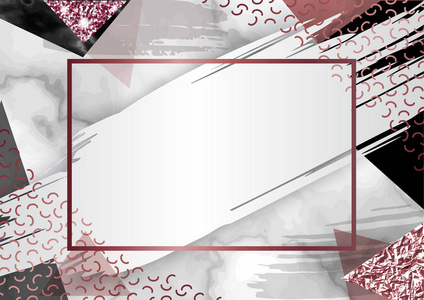 大理石的小册子布局或以时尚简约的几何风格，与石 铝箔 闪光 金属纹理背景，三角形矢量图