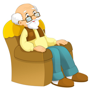 卡通爷爷坐在椅子上照片