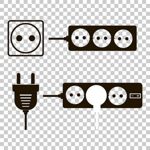 套接字和插头的矢量图标集。带插座的延长线。带阴影设计的矢量插图