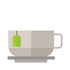 一杯新鲜热绿茶矢量插图。