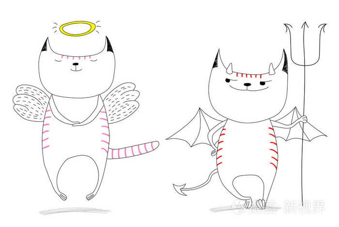 有趣的天使猫和恶魔猫