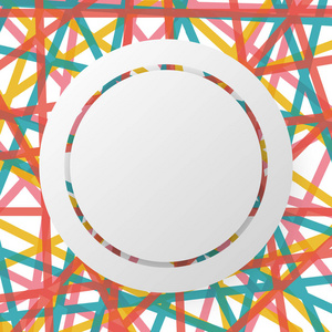 白色的圆板和边界上七彩线抽象设计背景概念