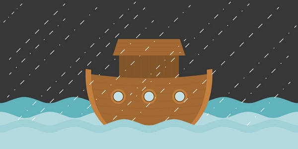 诺亚方舟在下着雨,矢量图平面设计插画