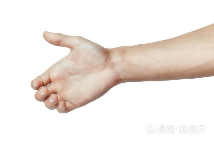 男子手拿着一个白色的背景上孤立的东西